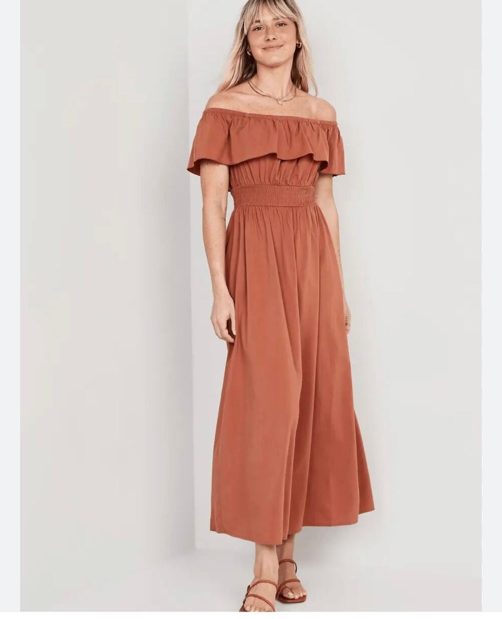 Old Navy Women’s Waist Defined Off the Shoulder Smocked Maxi Dress xsm tall boho